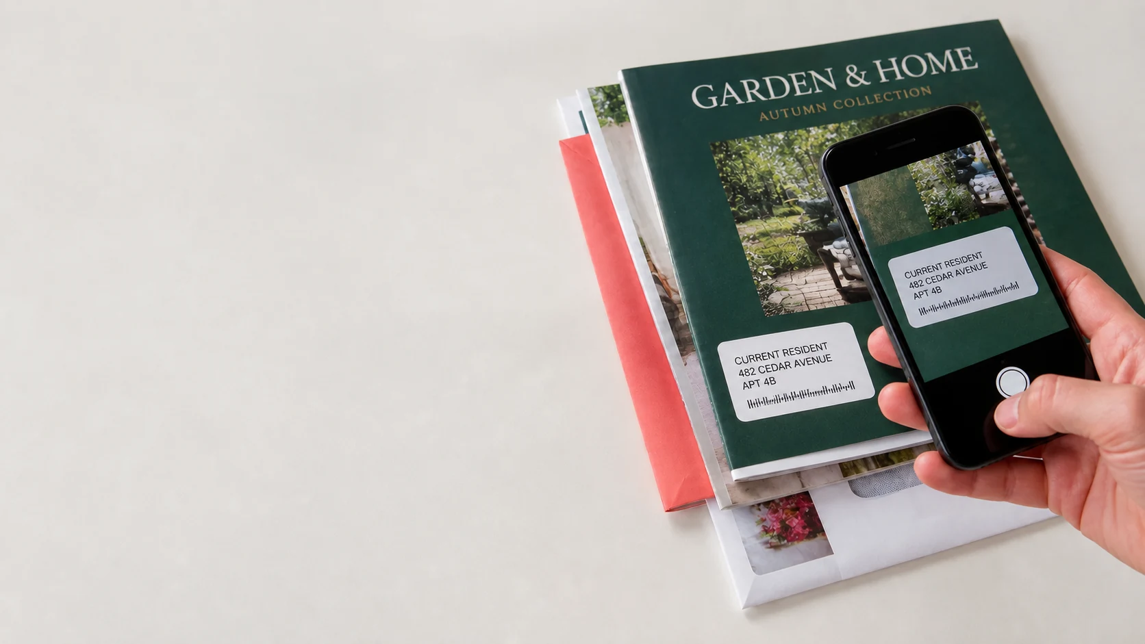 Illustration of photographing an addressed gardening catalog